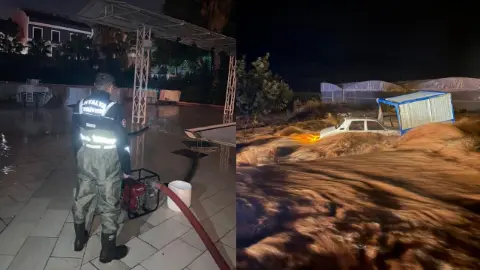 Büyükşehir ekiplerinin yağmur mesaisi gece boyunca sürdü