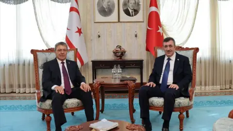 Cumhurbaşkanı Yardımcısı Yılmaz, KKTC Başbakanı Üstel'le Ankara'da bir araya geldi