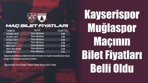 Kayserispor-Muğlaspor maçının bilet fiyatları belli oldu