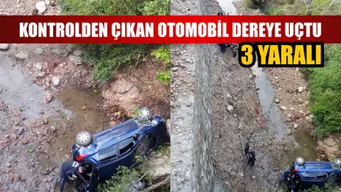 Kontrolden çıkan otomobil dereye uçtu: 3 yaralı