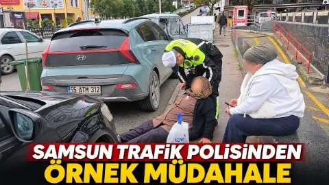 Samsun'da trafik polisinin yaralı kadına şefkati yürekleri ısıttı