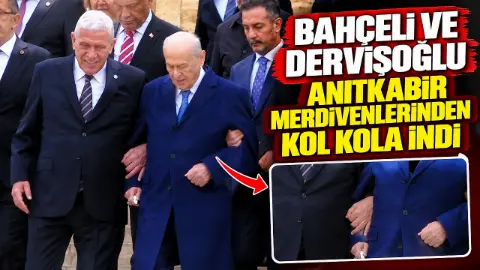 Bahçeli ve Dervişoğlu, Anıtkabir merdivenlerinden kol kola indi