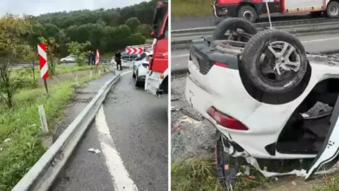 Eyüpsultan'da feci kaza! Bariyerleri aşan otomobil takla attı: Üç yaralı