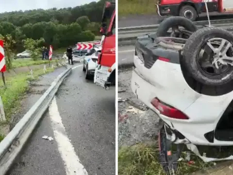 Eyüpsultan'da feci kaza! Bariyerleri aşan otomobil takla attı: Üç yaralı
