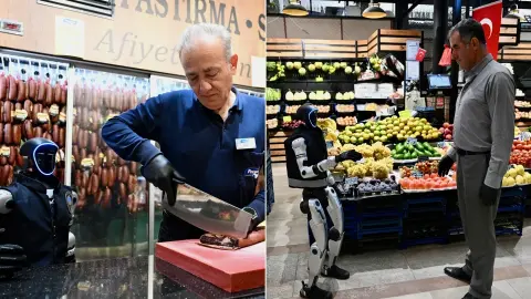 Kayseri'de ezber bozan denetim: İnsansı robot "MEGA" zabıta yeleğini giydi, çarşıyı denetlemeye çıktı