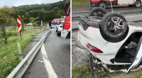 Eyüpsultan'da feci kaza! Bariyerleri aşan otomobil takla attı: Üç yaralı