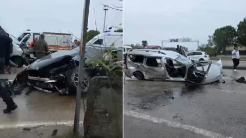Bursa’da yağmur felaket getirdi! İşlek caddede can pazarı: 5 araç kafa kafaya çarpıştı, çokn sayıda yaralı
