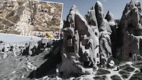 Kapadokya'da kaya faciasının izleri havadan görüntülendi! Eski haliyle arasında büyük fark var