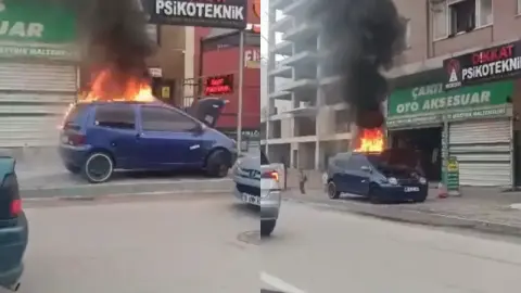 Bursa’da park halindeki otomobil alevlere teslim oldu