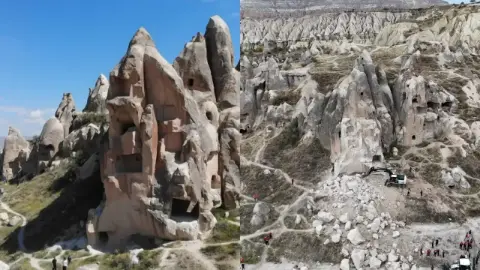 Kapadokya’da düşen kaya parçasının önceki görüntüsü