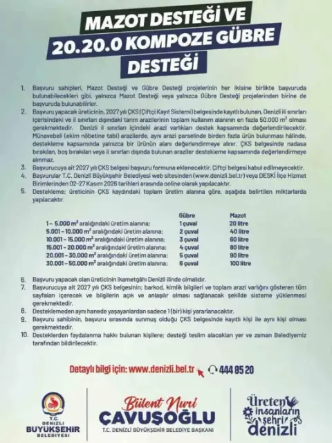 Denizli Büyükşehir Belediyesinden çiftçilere mazot ve gübre desteği