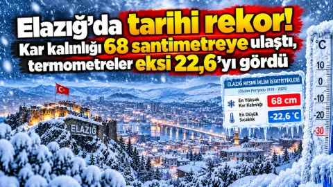 Elazığ’da tarihi rekor! Kar kalınlığı 68 santimetreye ulaştı, termometreler eksi 22,6’yı gördü