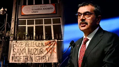 Yusuf Tekin istifa' pankartı açtılar: Kadıköy Lisesi'nde iki öğrenci gözaltına alındı!