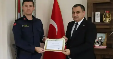 Vize Kaymakamı Balaban'dan Jandarma Komutanlığına Teşekkür Belgesi