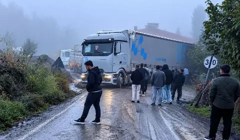 Derecik’te TIR yolda kaldı, araç kuyrukları oluştu