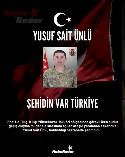 7'nci Hd. Tug. K.lığı'ndan asker şehit oldu