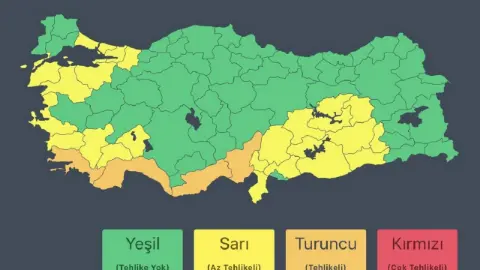 Bakanlıktan 4 il için'turuncu', 25 il için'sarı' kodlu uyarı